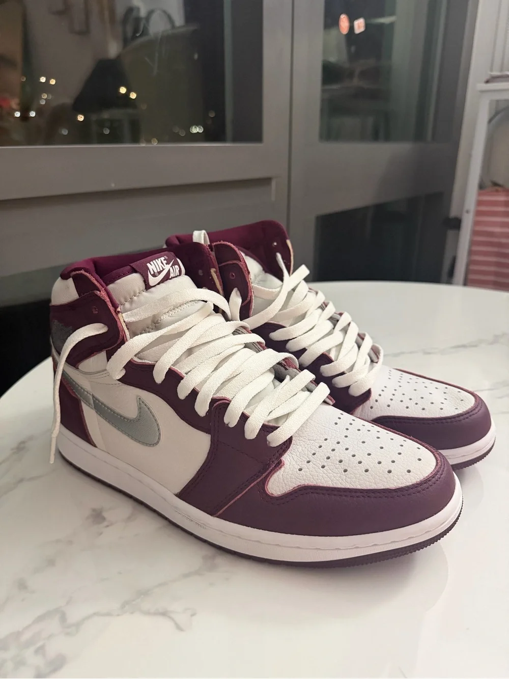 Jordan Men’s High-Top Sneakers - White & Burgundy